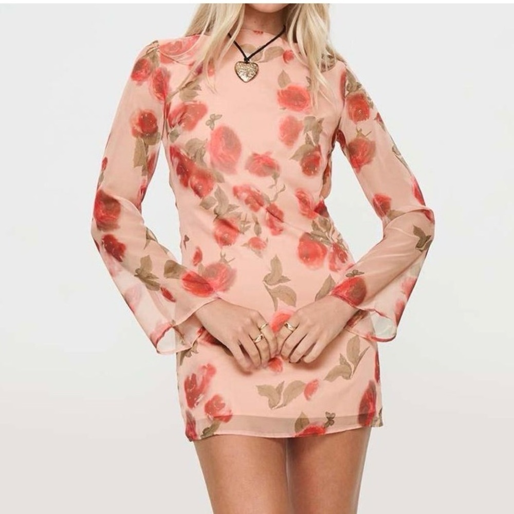 NWT Princess Polly Floral Pink Sheer Sleeve Dress